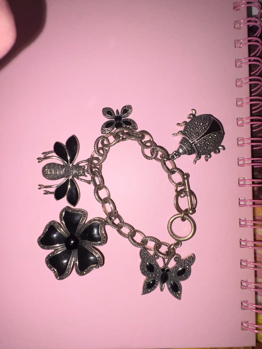 Silver and Black nature themed charm bracelet